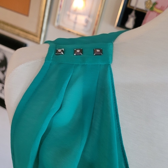 Bebe Y2K Turqouise Green Sheer Ruched Side Zipper Cowl Neck Top - Picture 5 of 7